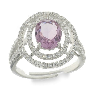 Sterling Silver Cubic Zirconia And Purple Ring
