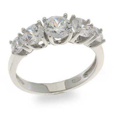 Sterling Silver Five Stone Cubic Zirconia Dress Ring