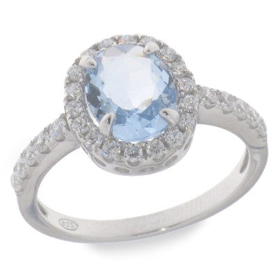 Sterling Silver Cubic Zirconia And Blue Ring