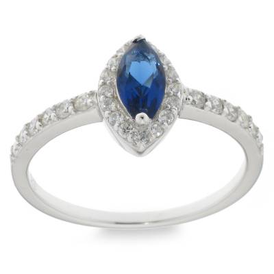 Sterling Silver Blue & White Cubic Zirconia Solitaire Ring