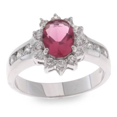 Sterling Silver Cubic Zirconia And Red Ring