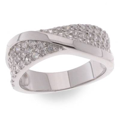 Sterling Silver Three Row Cubic Zirconia Dress Ring