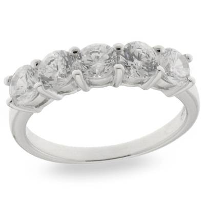 Sterling Silver Five Stone Cubic Zirconia Ring