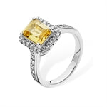 Sterling Silver Ring Cubic Zirconia And Yellow Topaz