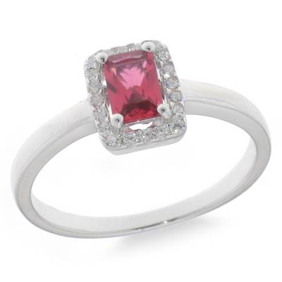 Sterling Silver Red And Cubic Zirconia Ring