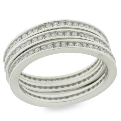Sterling Silver Three Row Cubic Zirconia Ring