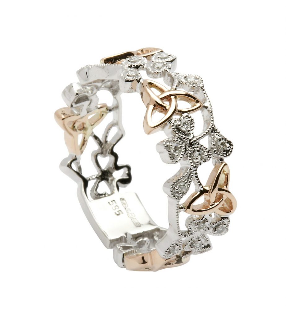 Sterling Silver Trinity And Cubic Zirconia Shamrock Rose Ring