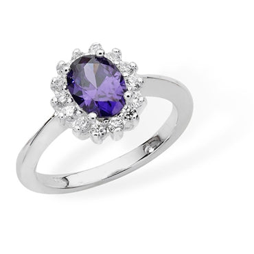 Sterling Silver Amethyst And Cubic Zirconia Cluster Ring
