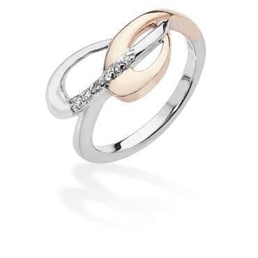 Sterling Silver Two Tone Cubic Zirconia Cross Over Ring