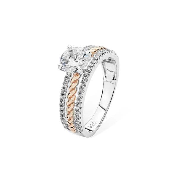 Sterling Silver And Rose Cubic Zirconia Ring
