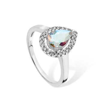 Sterling Silver Cubic Zirconia Pear Halo Cluster Ring