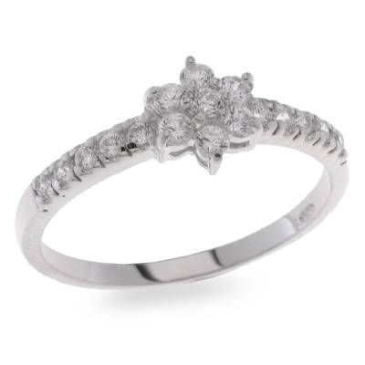 Sterling Silver Cubic Zirconia Flower Ring