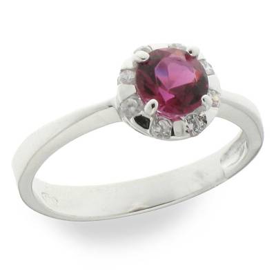 Sterling Silver Cubic Zirconia And Pink Ring