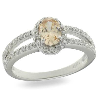 Sterling Silver Cubic Zirconia And Champagne Ring