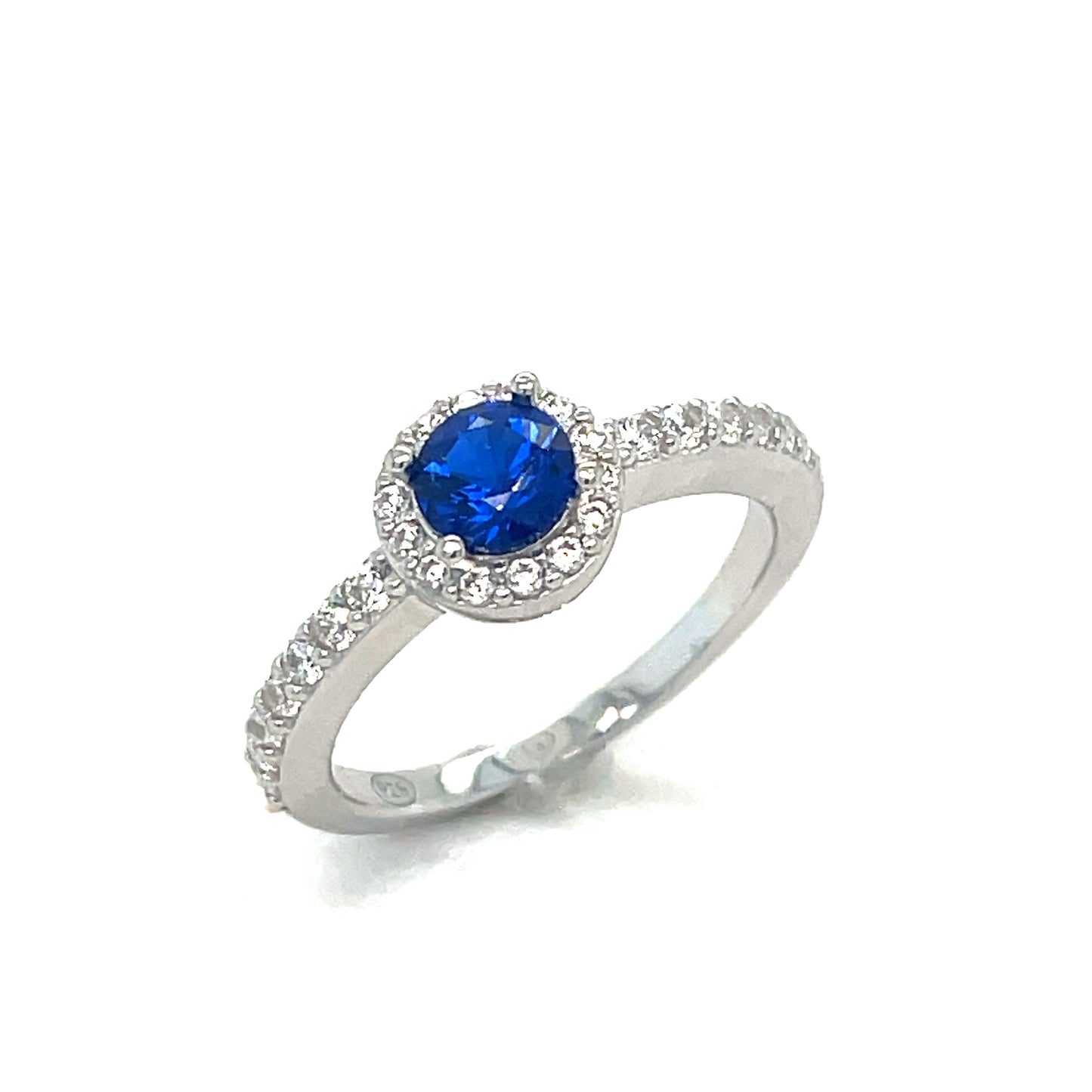 Sterling Silver Cubic Zirconia And Blue Ring