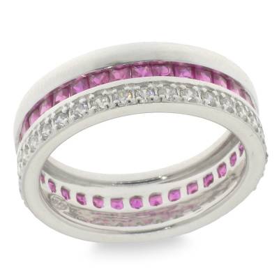 Sterling Silver Red And Cubic Zirconia Eternity Ring