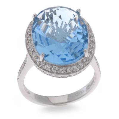 Sterling Silver Blue And Cubic Zirconia Ring