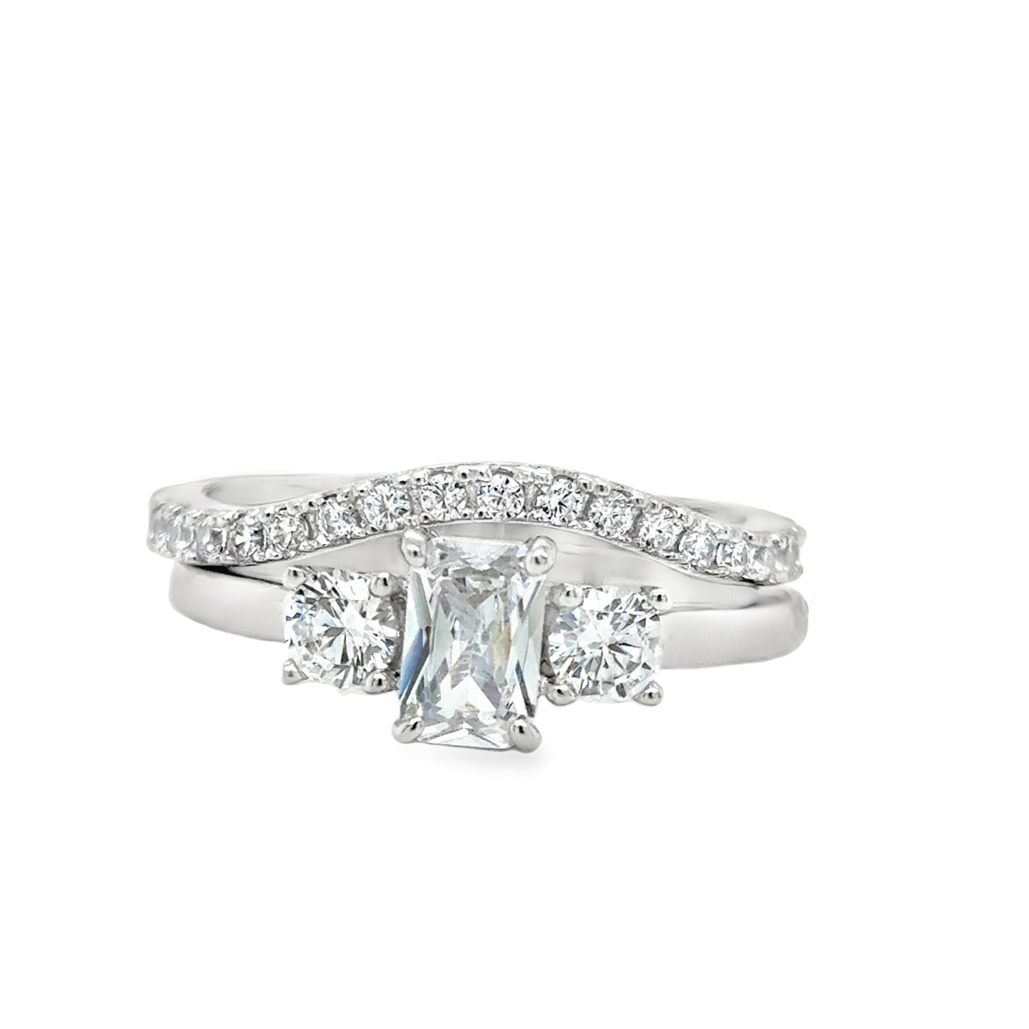 Sterling Silver Three Stone Double Band CZ Ring