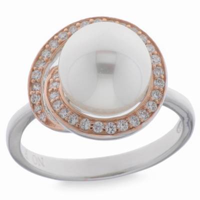 Sterling Silver Fresh Water Pearl & Cubic Ring