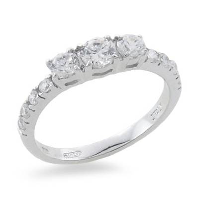 Sterling Silver Cubic Zirconia 3 Stone Ring Stone Set Shoulders
