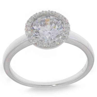 Sterling Silver Cubic Zirconia Solitaire And Bezel Ring