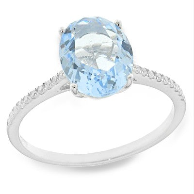 Sterling Silver Light Blue Oval Cubic Zirconia Shoulders Ring