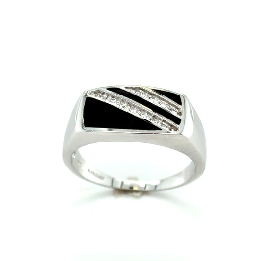Sterling Silver Stone Set Onyx Gents Dress Ring
