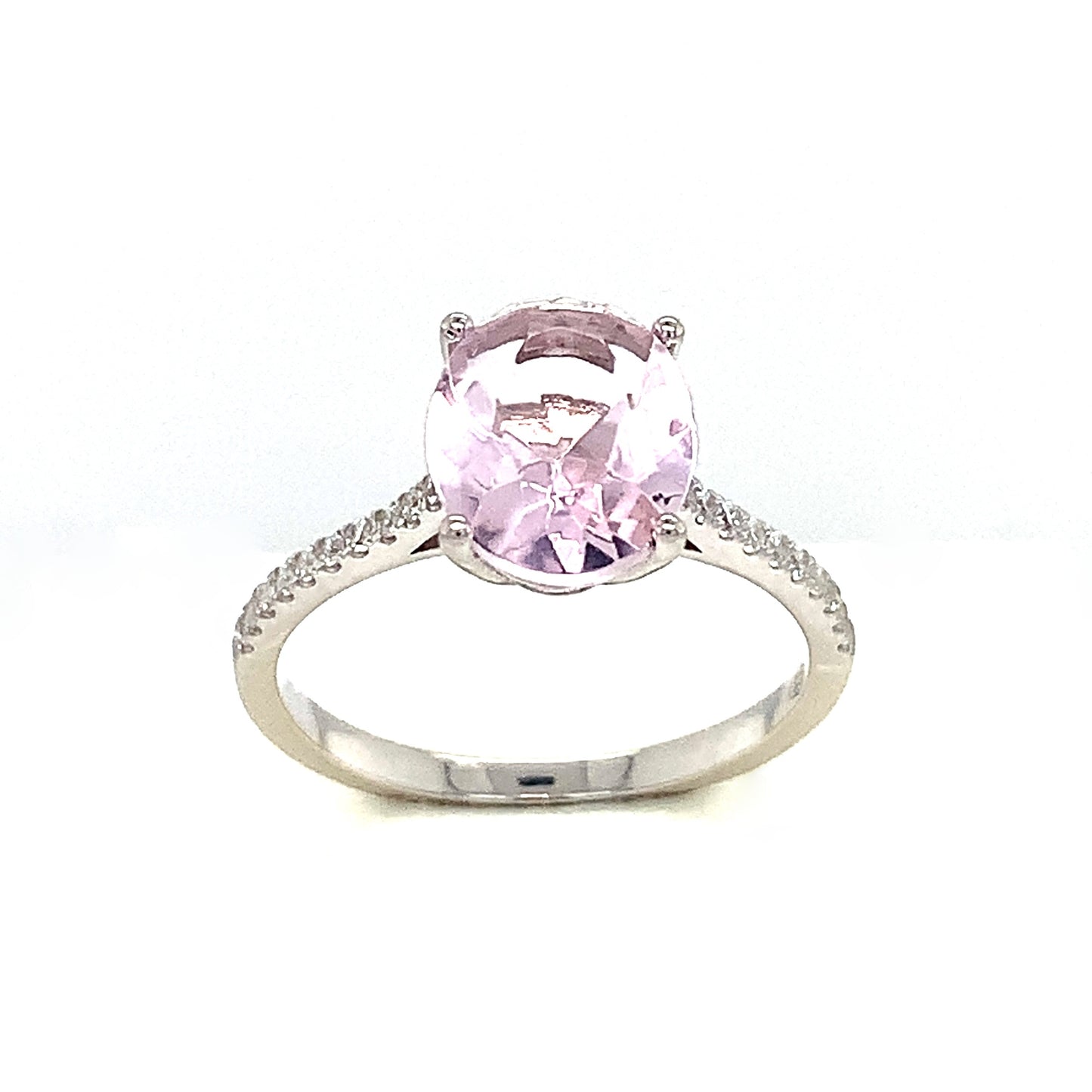 Sterling Silver Pink Solitaire Cubic Zirconia Shoulders Ring