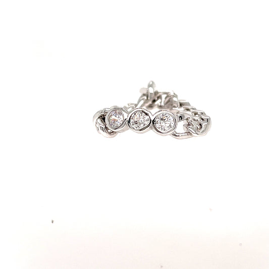 Sterling Silver 3 Cubic Zirconia Rubover Chain Band Ring