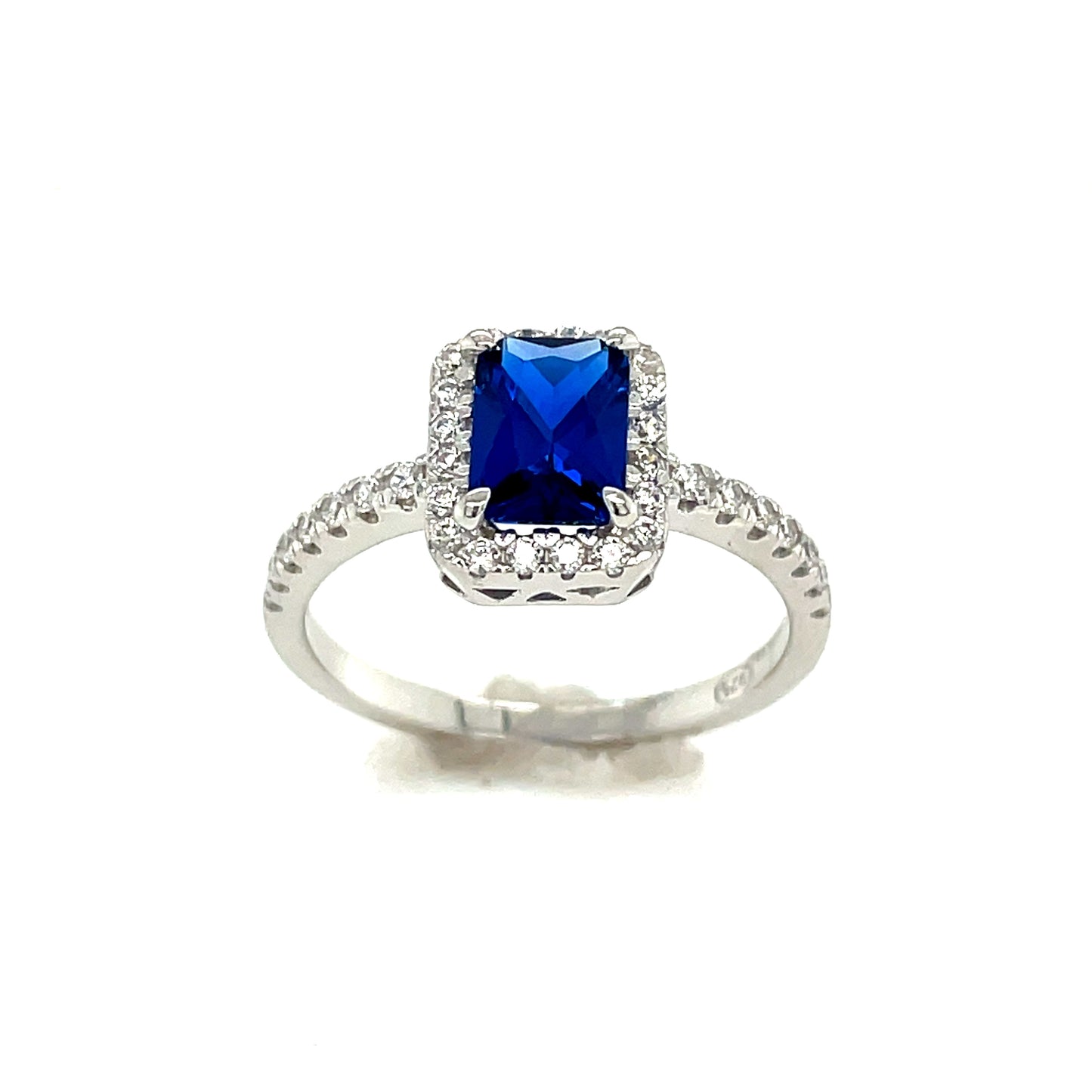 Sterling Silver Blue Stone Cubic Zirconia Ring