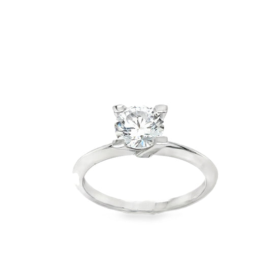 Sterling Silver 7mm Cubic Zirconia 4 Claw Solitaire Ring