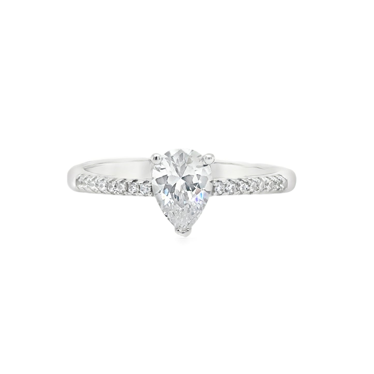 Sterling Silver Cubic Zirconia Pear Solitaire Ring
