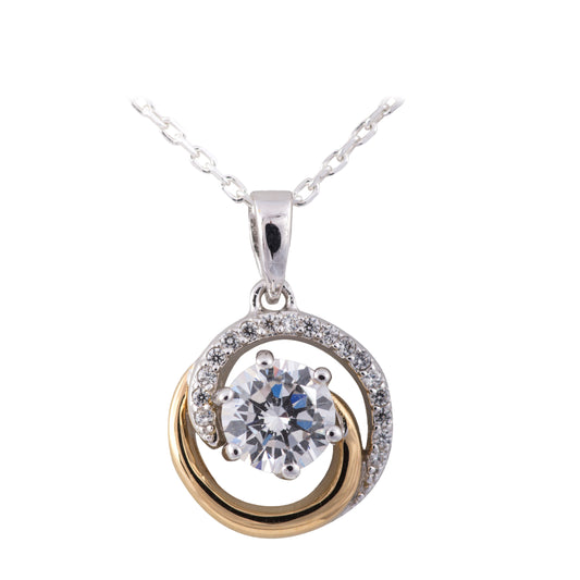 Sterling Silver Cubic Zirconia Gold Tone Swirl Pendant