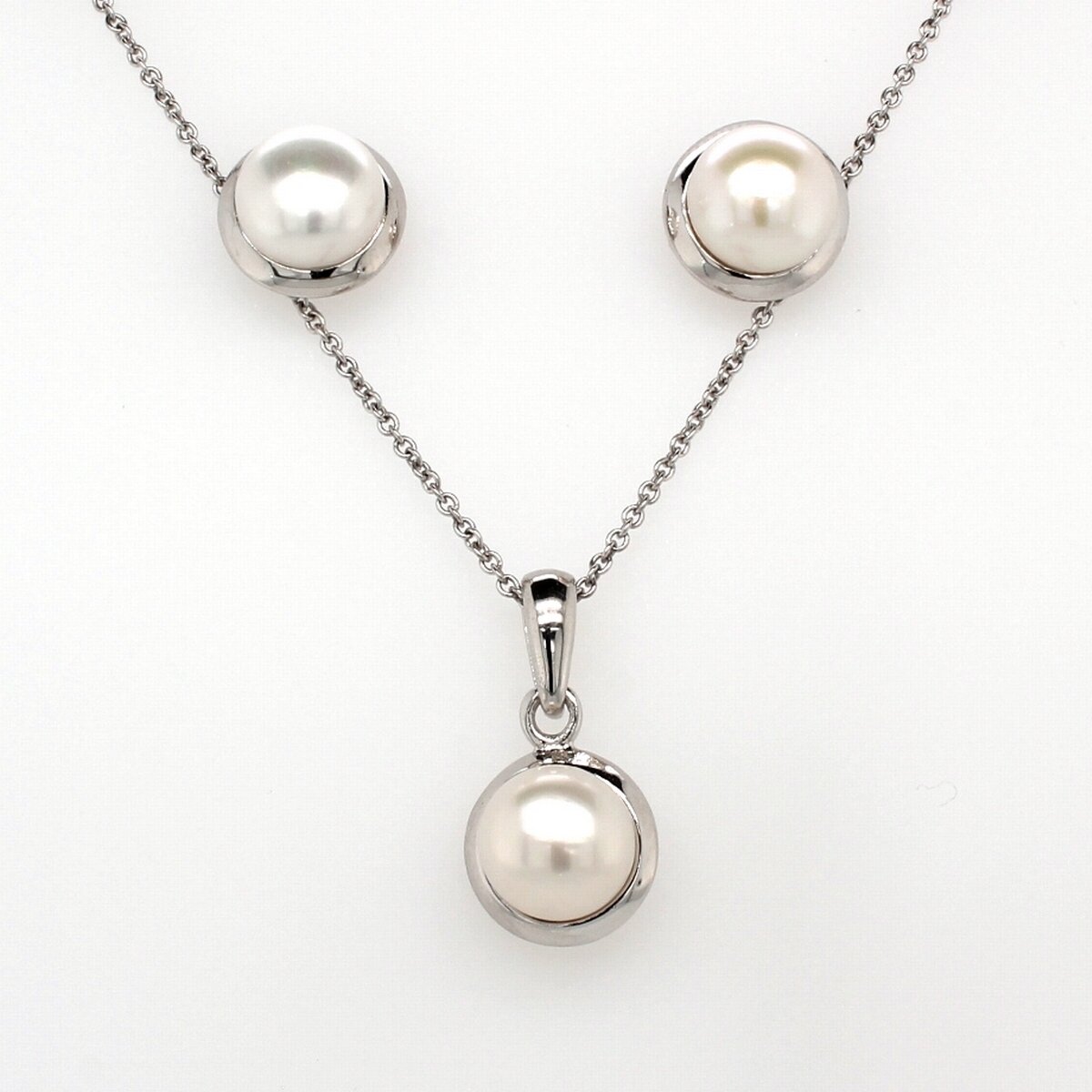 Sterling Silver Pearl Pendant Earring Set