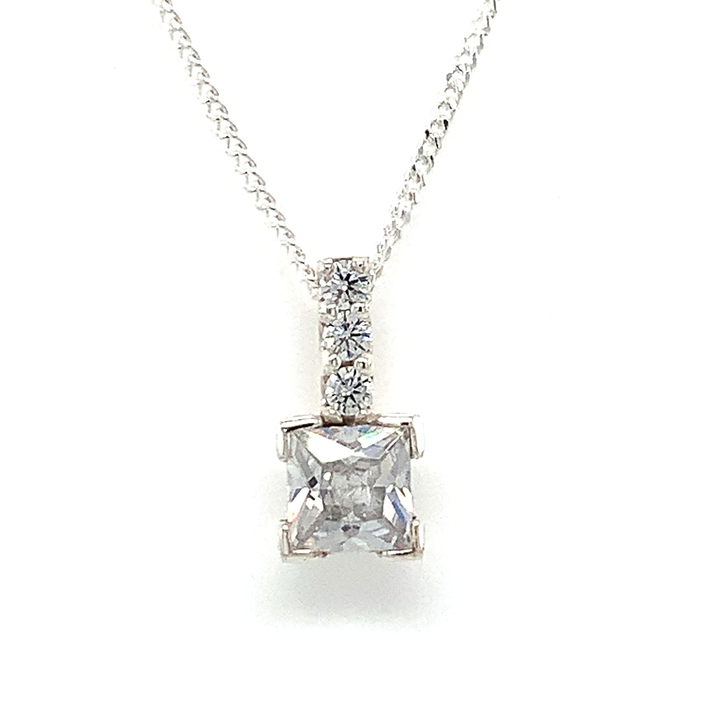 Sterling Silver Square Cubic Zirconia Pendant