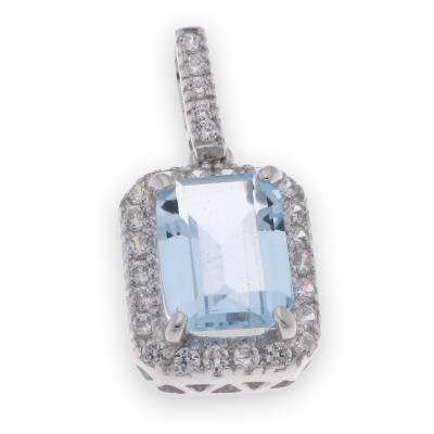Sterling Silver Cubic Zirconia And Blue Pendant