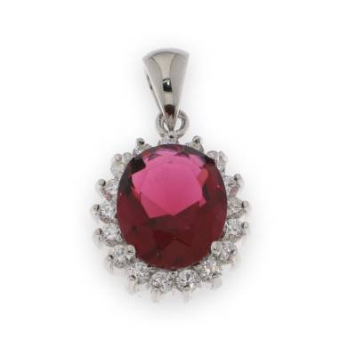 Sterling Silver Cubic Zirconia And Red Pendant