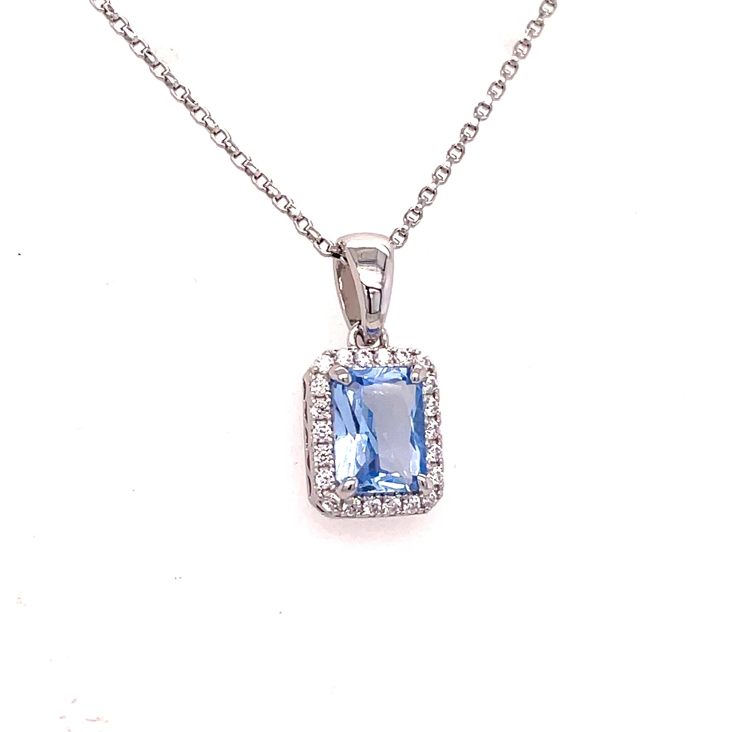 Sterling Silver Created Aquamarine Cubic Zirconia Pendant