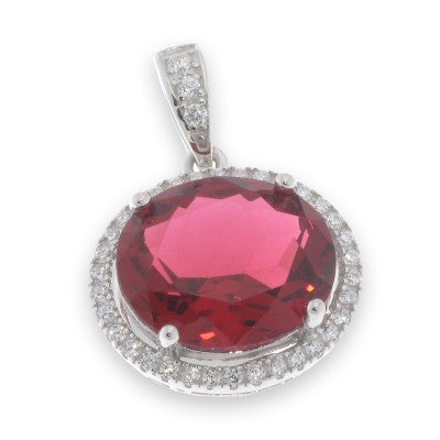 Sterling Silver Cubic Zirconia And Red Pendant