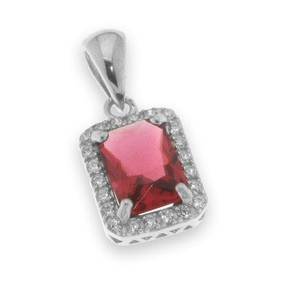 Sterling Silver Cubic Zirconia And Red Pendant