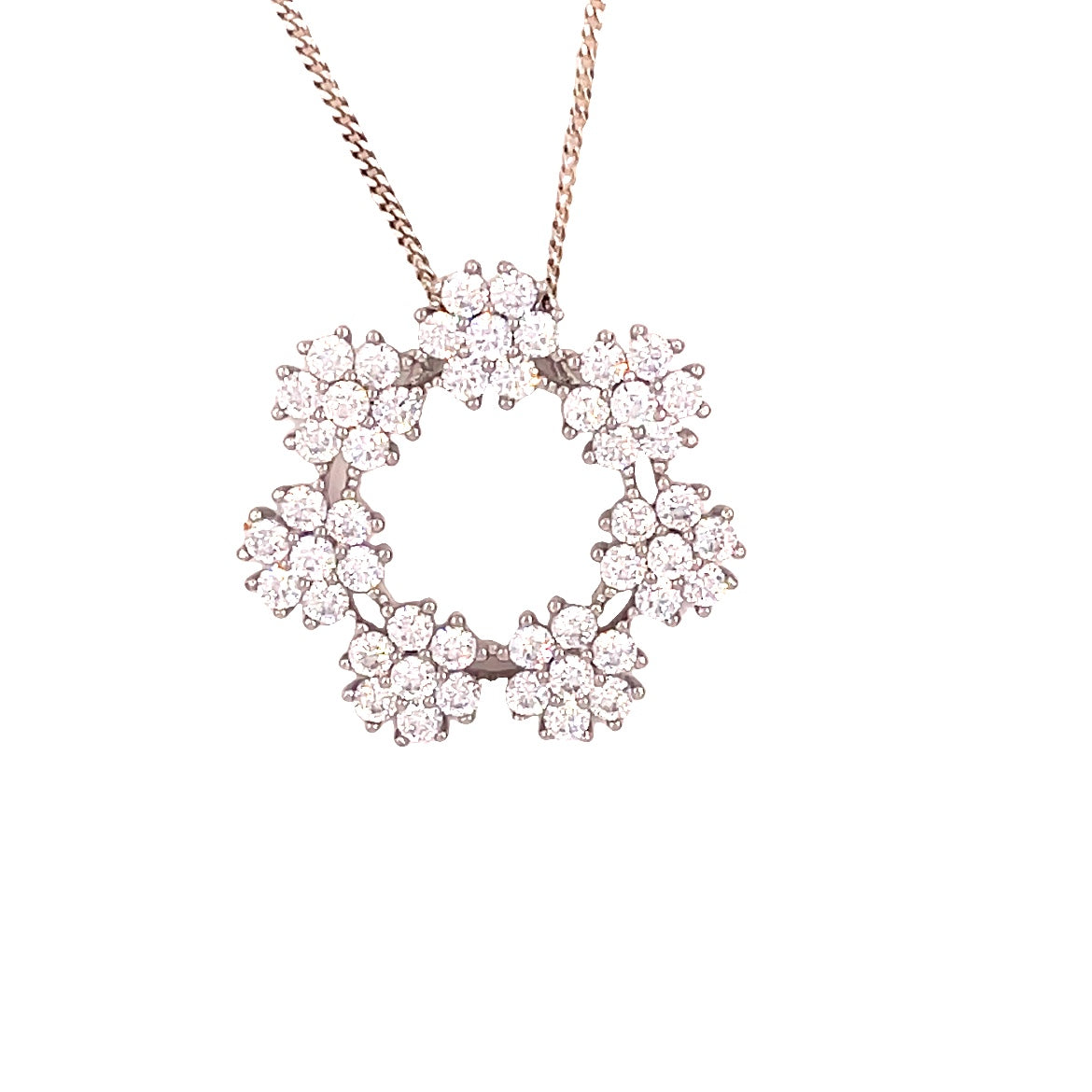 Sterling Silver Cubic Zirconia Flower Wreath Pendant