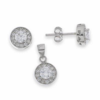 Sterling Silver Cubic Zirconia Pendant And Earring Set