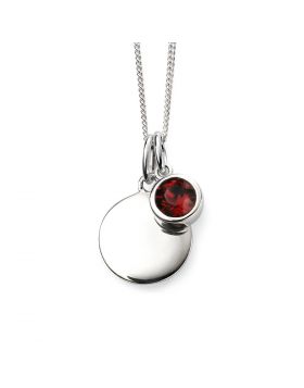 Sterling Silver Disc January Garnet Birthstone Charm Pendant