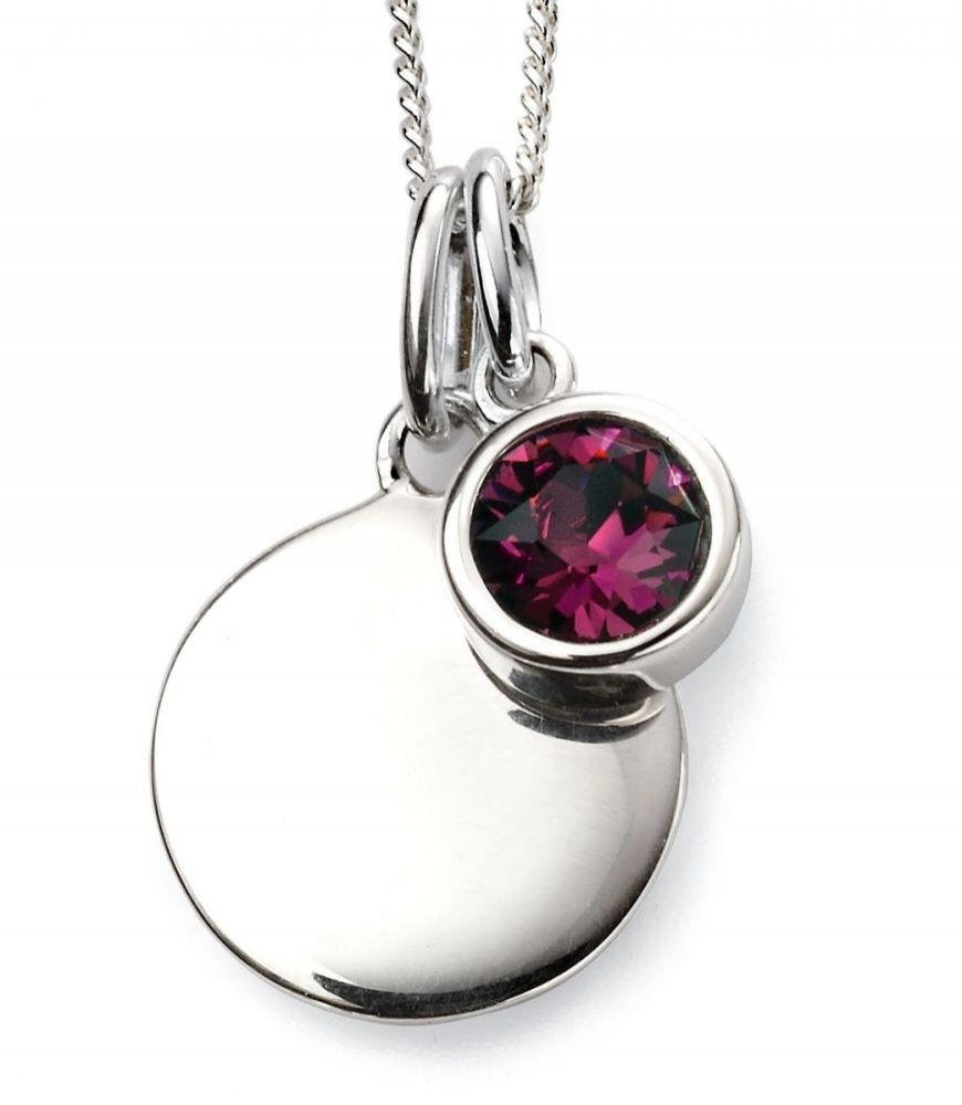 Silver Disc February Amethyst Birthstone Charm Pendant