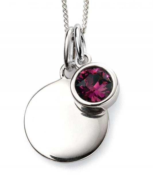 Silver Disc February Amethyst Birthstone Charm Pendant