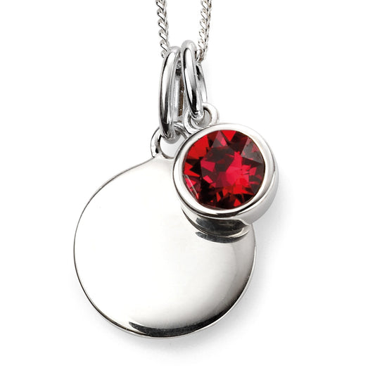 Sterling Silver Disc July Ruby Birthstone Charm Pendant