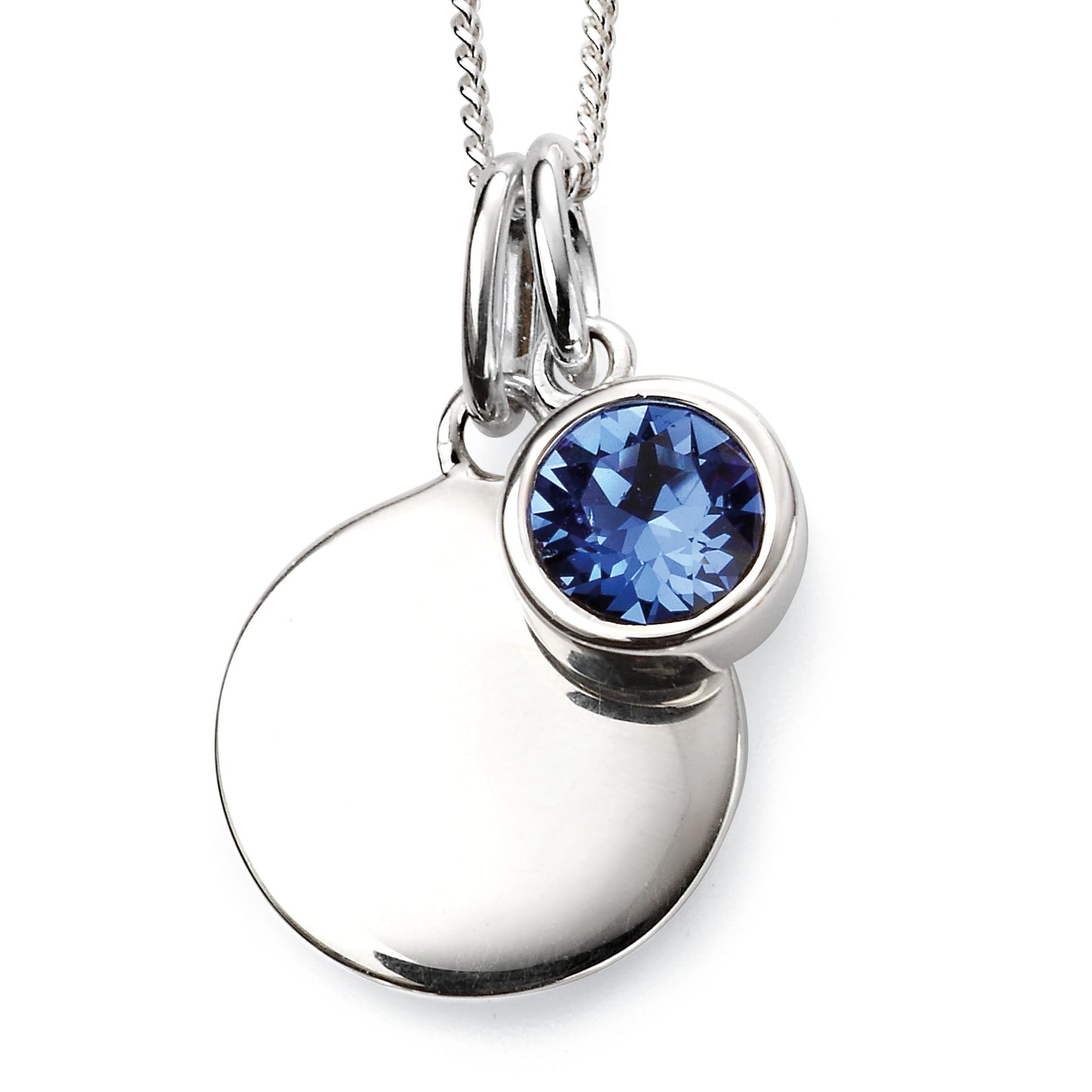 Silver Disc September Sapphire Birthstone Charm Pendant
