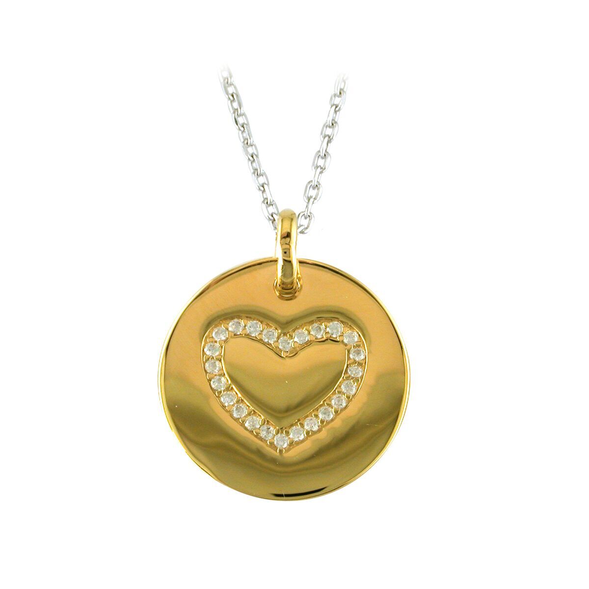 Sterling Silver Cubic Zirconia Heart Disc Pendant In Yellow