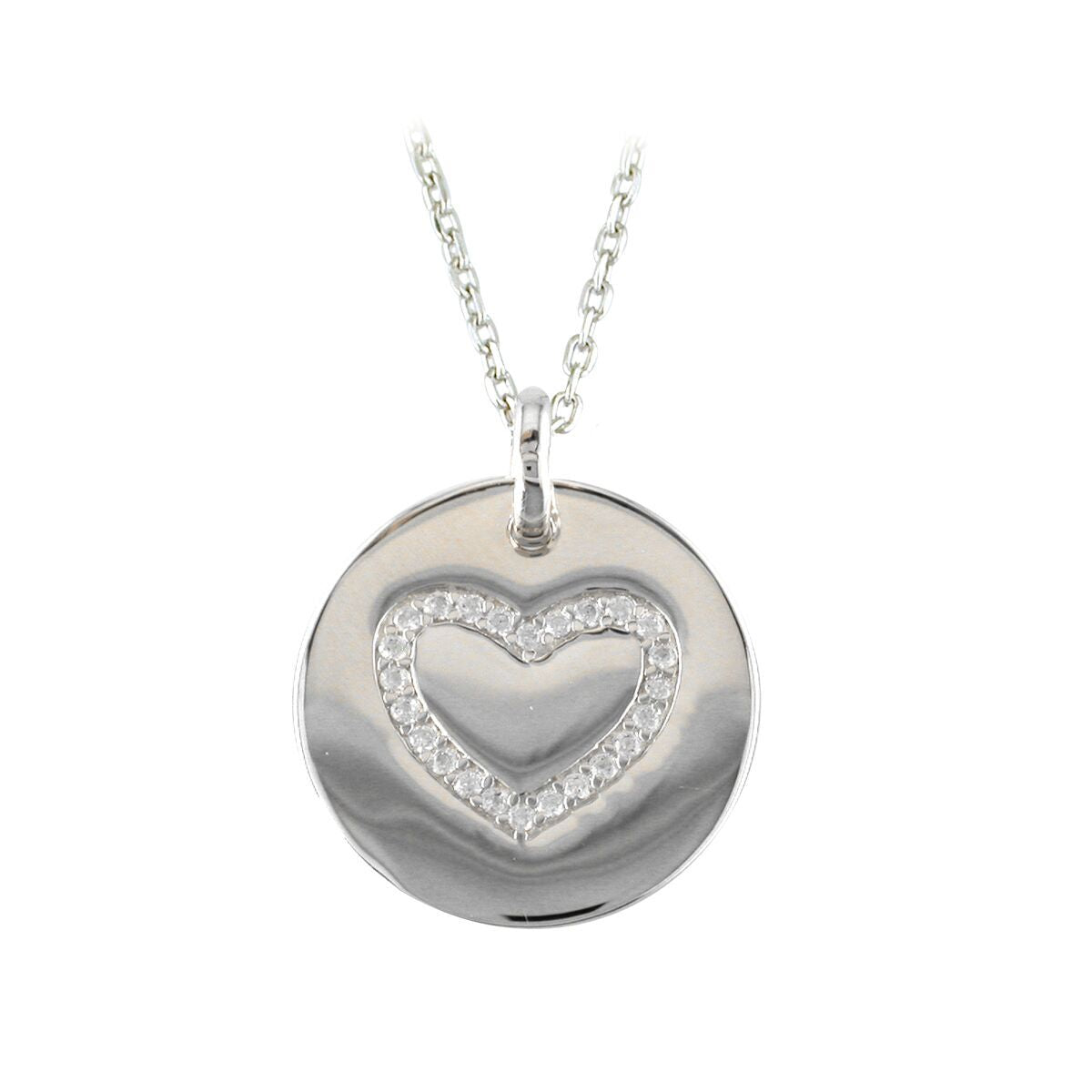 Sterling Silver Cubic Zirconia Heart Disc Pendant