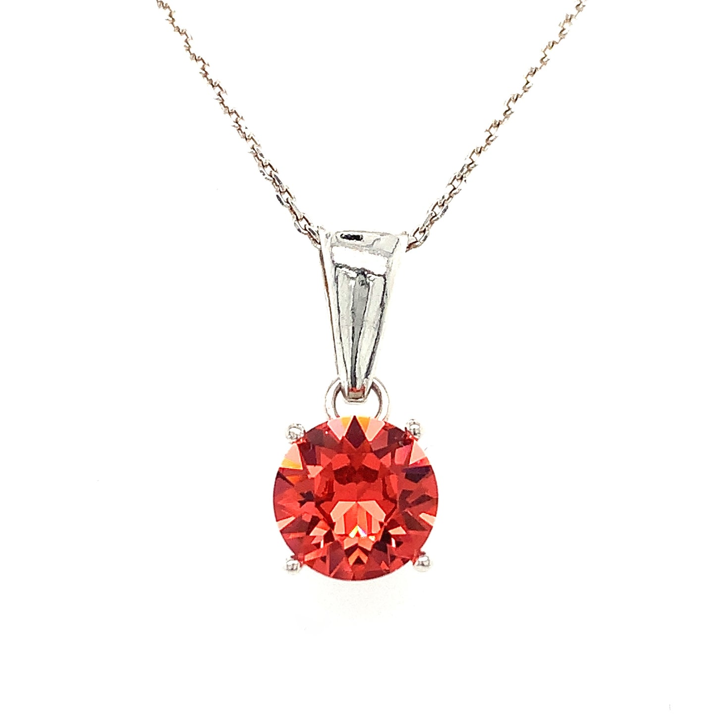 Sterling Silver 8mm Red Cubic Zirconia Pendant